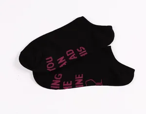 Black cotton low-cut ankle socks featuring funny 'If You Can Read This Bring Me Wine' text print