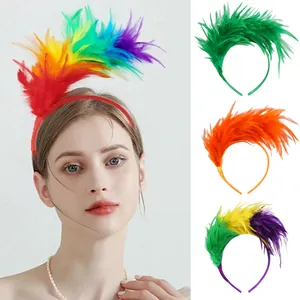 Feather Headband Carnival Party Headpiece Costume Accessory Masquerade Festival Hairband Rainbow Feather Hair Hoop For Women Men