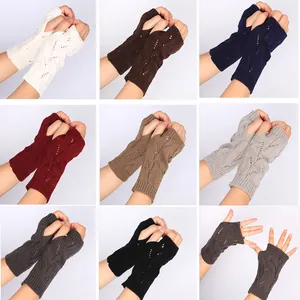 Gants à Demi-Doigts Tricotés pour Femmes Hommes Hiver Chauds en Acrylique Ajourés Crochets Moufles Motif de Torsade pour le Quotidien