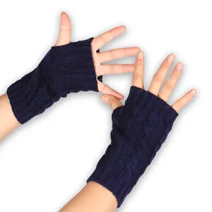 Guanti senza dita blu navy con trecce per calore invernale e uso ufficio