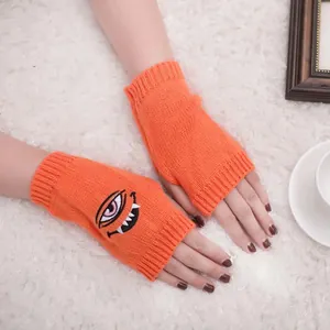 Harajuku Monster Böser Blick Stickerei Fingerlose Handschuhe Gestrickte Armstulpen Damen Y2K Punk Jacquard Weiche Acryl Handschuhe
