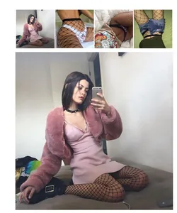 Detail collage showing women's sexy black fishnet stockings styled with various outfits