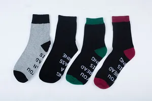 Four-pack of cotton crew socks with knitted funny English slogans for men and women