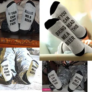 Funny 'If You Can Read This Bring Me A Beer' socks, letter print mid-calf novelty crew socks