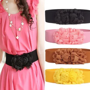 Elastic flower belt decorative waistband for dresses available in multiple colors