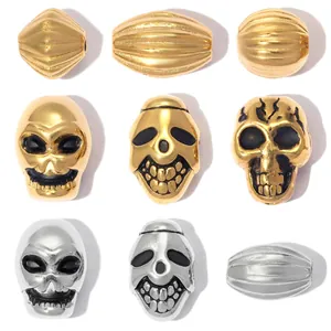 Perle Distanziatrici a Teschio in Acciaio Inossidabile Perle Scanalate Tonde a Righe per Creazione di Gioielli DIY Accessori Braccialetti Collane