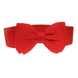 Brede rode elastische tailleriem voor dames met grote chiffon strik voor jurken
