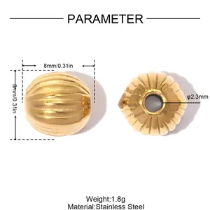 Dettagli della perla distanziatrice dorata in acciaio inox da 8mm con foro da 2,3mm