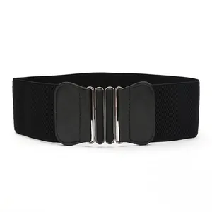 Elegante cintura elastica nera taglie forti per donna cintura larga con fibbia metallo