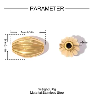 Dettagli dei parametri della perla distanziatrice a melone dorata da 8mm in acciaio inox.