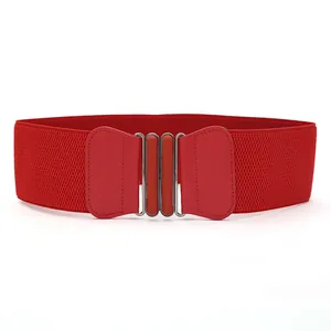 Elegante cintura larga elastica rossa taglie forti con fibbia metallica decorativa