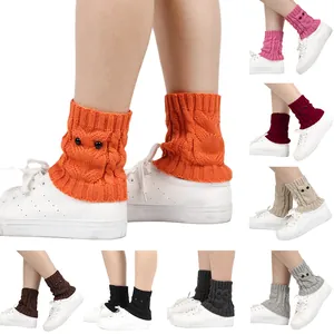 Owl Pattern Cable Knit Leg Warmers For Women Winter Warm Crochet Boot Cuffs Short Slouch Sock Covers