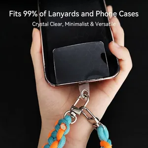 Durable transparent phone lanyard tether patch with metal ring for various cases