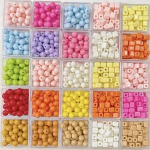 Macaron Color Lacquered Acrylic Loose Beads For DIY Phone Chain Jewelry Making Accessories Square Round Spacer Beads
