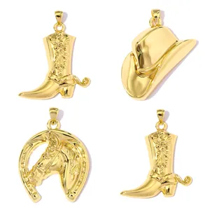 Vintage 18K Vergoldeter Kupfer Cowboyhut Pferdekopf Hufeisen Stiefel Anhänger DIY Schmuckherstellung Zubehör Für Damen