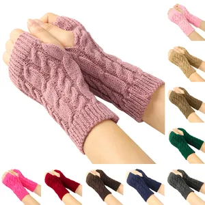 Collection of cable knit fingerless gloves and arm warmers in many stylish winter colors