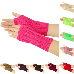 Multiple color options for cable knit fingerless gloves with hollow out design