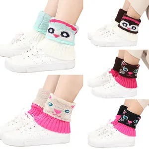 Guêtres Tricotées Jacquard pour Femmes en Acrylique Mignon Dessin Animé Couleurs Patchwork et Motifs Animaux Chauds Hiver Chaussettes Bottes