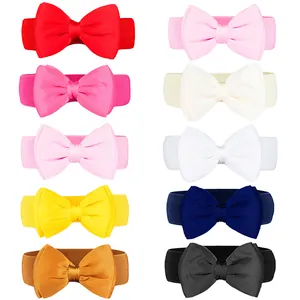 Detailed collection of elastic chiffon bow belts in ten vibrant colors for women and girls