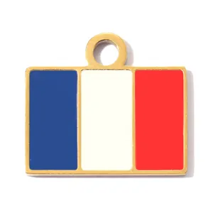 Detailed view of a premium gold-framed stainless steel French flag pendant charm for jewelry DIY