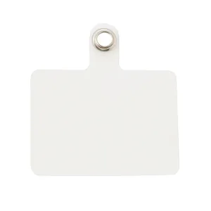 Detailed view of a durable white phone lanyard tether tab with a reinforced silver metal eyelet.