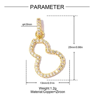 Detailed dimensions and weight of the gold-plated copper gourd pendant with zircons