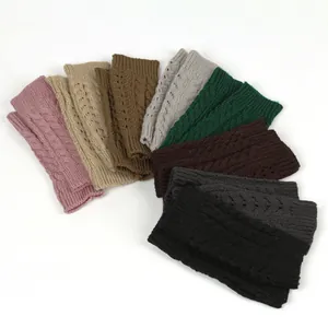 Selection of colorful cable knit fingerless gloves featuring hollow-out patterns
