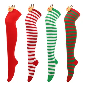 Four styles of festive Christmas over-the-knee socks with cute reindeer plush detail