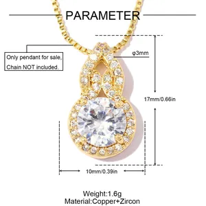 Detailed dimension view of gold plated copper zircon pendant showing 17mm x 10mm size