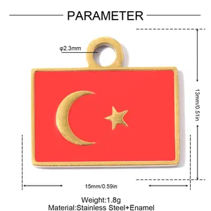 Technical detail of a Turkish flag enamel pendant with exact dimensions and material info