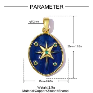 Dimensions détaillées du pendentif étoile en or avec émail bleu et zircon vert