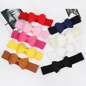 Multi-color wide elastic belts featuring large decorative chiffon bowknots for dresses