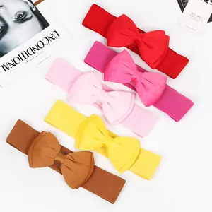 Set of colorful elastic waist belts featuring large chiffon butterfly bows for dress decoration