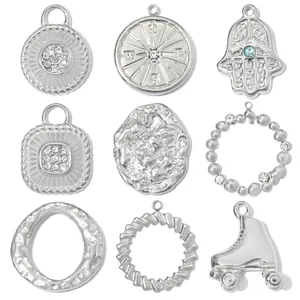 Stainless Steel Hamsa Hand Compass Roller Skate Pendant DIY Jewelry Findings For Women Rhinestone Titanium Steel Charms For Necklace