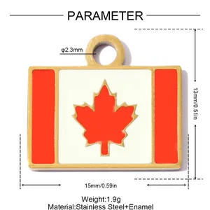 Detailed size and weight parameters for Canada flag stainless steel enamel pendant charm