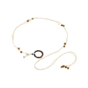 Bohemian handmade woven belt with wooden beads and shells for dresses