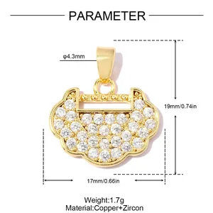 Detailed specifications and size guide for 18k gold plated zircon safety lock pendant