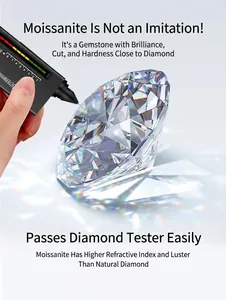Macro view of a brilliant 2-carat Moissanite gemstone being tested with a diamond selector