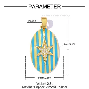 Fiche technique pendentif émail rayé avec étoile, longueur 28mm, cuivre et zircon.