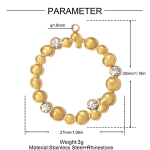 Detailed size and material specification for gold stainless steel rhinestone pendant