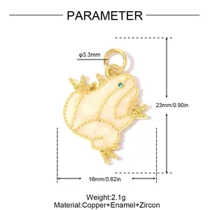 Detailliertes Maßdiagramm für einen vergoldeten Emaille Frosch Anhänger für Schmuck