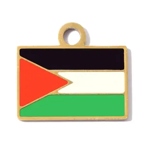 Detailed close-up view of a rectangular Palestine flag stainless steel pendant jewelry charm