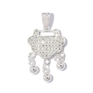 Close-up of a silver-toned peace lock pendant encrusted with sparkling cubic zirconia stones.