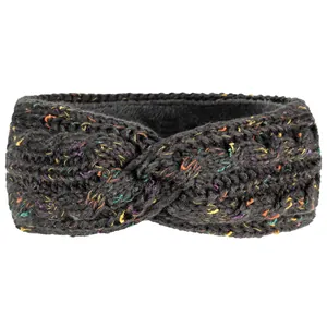Gros plan d'un bandeau d'hiver tricoté avec des mouchetures colorées et doublure polaire