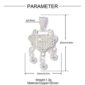 Detail showing measurements of the copper zircon long-life lock pendant
