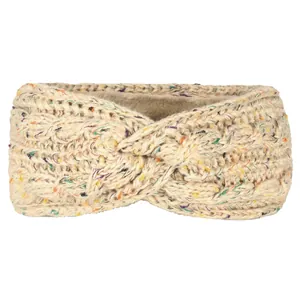 Vue détaillée du bandeau en maille mouchetée beige avec doublure polaire chaude et épaisse