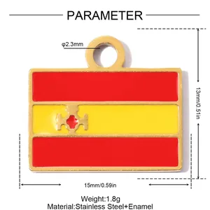 Detail view showing technical dimensions of Spain flag stainless steel enamel pendant