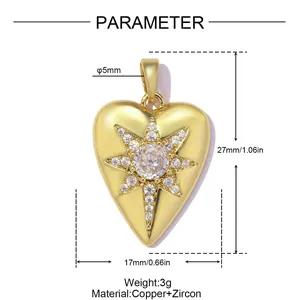 Spécifications détaillées de taille pour le pendentif cœur doré avec étoile en zircon.