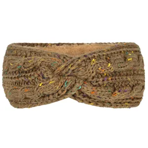 Gros plan sur la doublure polaire douce et le tricot moucheté coloré du bandeau