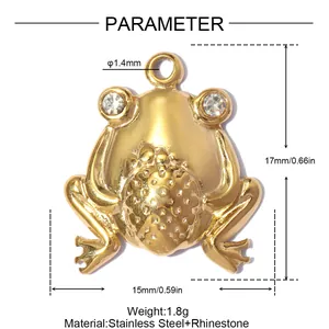 Detailed size and material parameters for the frog-shaped stainless steel pendant.